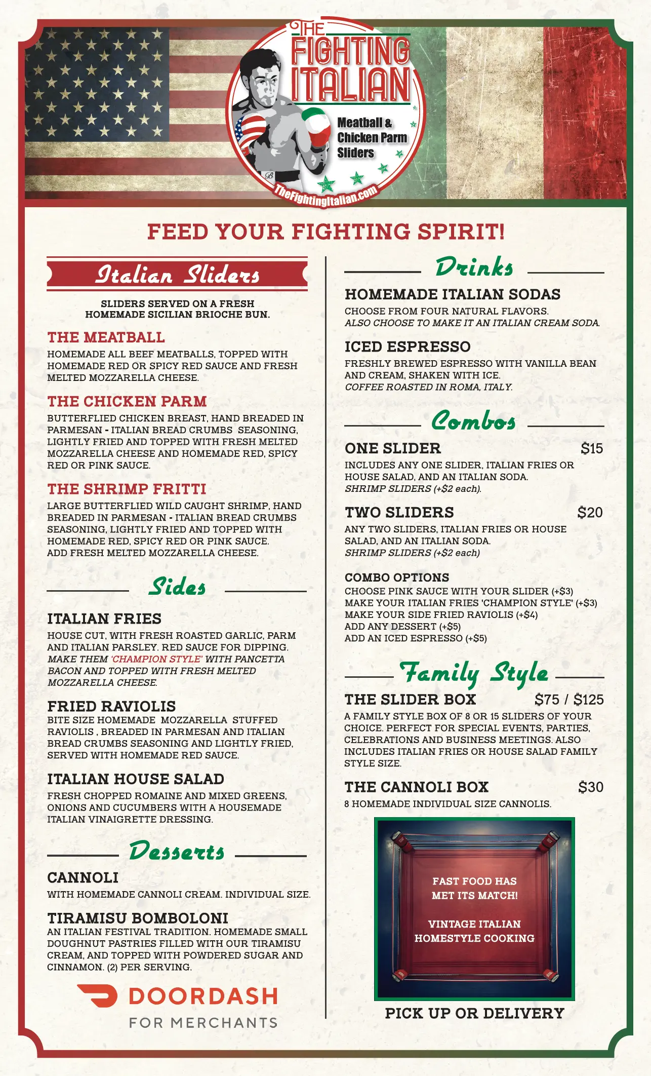 The Fighting Italian menu